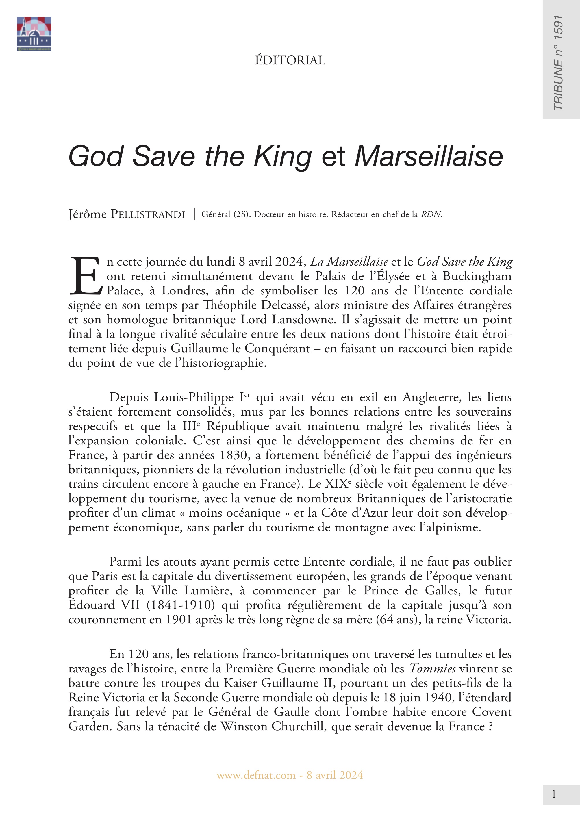 Éditorial – God Save the King et Marseillaise (T 1591)
